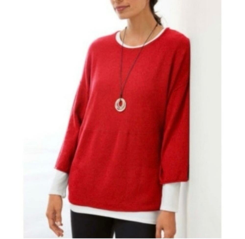 J. Jill Purejill Sweater Cotton Cashmere Blend Red Size 2X Kangaroo Pocket XXL
